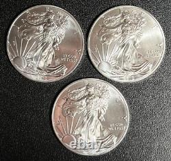 American Silver Eagle BU 1 Oz Coins $1 Dollar Uncirculated Brilliant Lot of 3