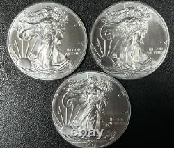 American Silver Eagle BU 1 Oz Coins $1 Dollar Uncirculated Brilliant Lot of 3