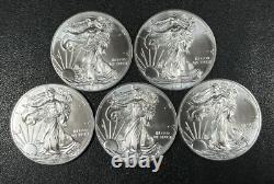American Silver Eagle BU 1 Oz Coins $1 Dollar Uncirculated Brilliant Lot of 5