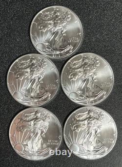 American Silver Eagle BU 1 Oz Coins $1 Dollar Uncirculated Brilliant Lot of 5