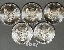 American Silver Eagle BU 1 Oz Coins $1 Dollar Uncirculated Brilliant Lot of 5