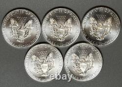 American Silver Eagle BU 1 Oz Coins $1 Dollar Uncirculated Brilliant Lot of 5