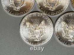 American Silver Eagle BU 1 Oz Coins $1 Dollar Uncirculated Brilliant Lot of 5