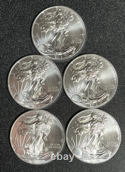 American Silver Eagle BU 1 Oz Coins $1 Dollar Uncirculated Brilliant Lot of 5