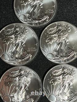 American Silver Eagle BU 1 Oz Coins $1 Dollar Uncirculated Brilliant Lot of 5