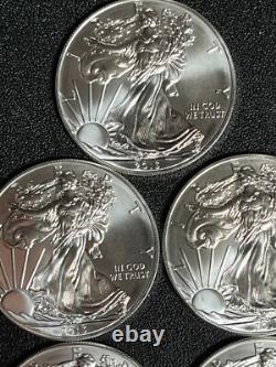 American Silver Eagle BU 1 Oz Coins $1 Dollar Uncirculated Brilliant Lot of 5