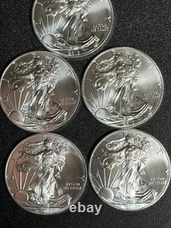 American Silver Eagle BU 1 Oz Coins $1 Dollar Uncirculated Brilliant Lot of 5