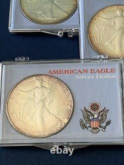 American Silver Eagle-Lot of 3-Years 1991, 1992, 1993 / Rainbow Rim Toning