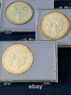 American Silver Eagle-Lot of 3-Years 1991, 1992, 1993 / Rainbow Rim Toning