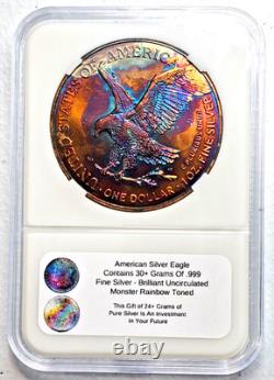 American Silver Eagle Monster Rainbow Toned Gem B/U Great Gift Idea