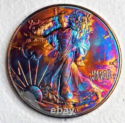 American Silver Eagle Monster Rainbow Toned Gem B/U Great Gift Idea