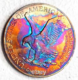 American Silver Eagle Monster Rainbow Toned Gem B/U Great Gift Idea