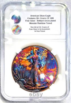 American Silver Eagle Monster Rainbow Toned Gem B/U Great Gift Idea