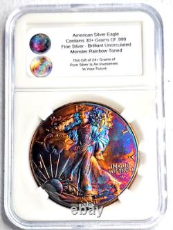 American Silver Eagle Monster Rainbow Toned Gem B/U Great Gift Idea