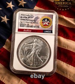 American Silver Eagle With 250th ANNIVERSARY 1/10th OZ COMMEMORATIVE GILT MEDAL