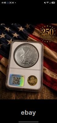 American Silver Eagle With 250th ANNIVERSARY 1/10th OZ COMMEMORATIVE GILT MEDAL