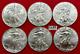 American Silver Eagles Lot Of Six Gem Bu Silver Eagle Coins Dated 2008-2015 E687