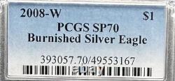 Burnished 2008 (W) $1 Silver Eagle PCGS SP70 Blue Classic Label Spotless Mint
