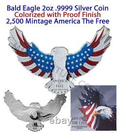 Colorized Bald Eagle America the Free 2 oz. 9999 Fine Silver Coin PAMP Suisse