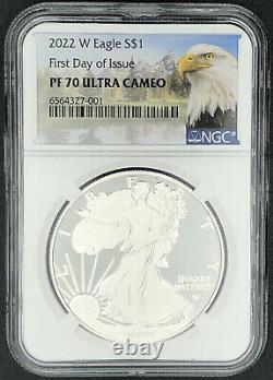 FIRST DAY OF ISSUE 2022 W Proof American Silver Eagle MTN NGC PF70 ULTRA CAMEO