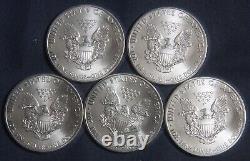 Five (5) 2011 Silver American Eagle 1 Oz Bullion Lot 221126