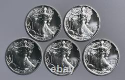 Five BU 1989 1 oz. 999 Fine Silver American Silver Eagle $1 Coins
