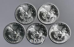 Five BU 1989 1 oz. 999 Fine Silver American Silver Eagle $1 Coins
