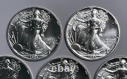 Five BU 1989 1 oz. 999 Fine Silver American Silver Eagle $1 Coins