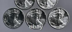 Five BU 1989 1 oz. 999 Fine Silver American Silver Eagle $1 Coins
