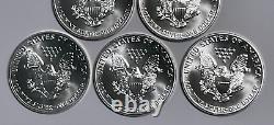 Five BU 1989 1 oz. 999 Fine Silver American Silver Eagle $1 Coins