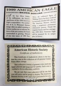 LOT OF (3) Colorized 1999 American Eagle 1 oz. 999 Fine SILVER with COA