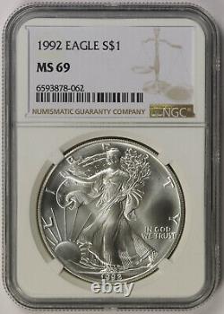 Lot 4 Coins 1992 American Silver Eagle $1 MS 69 NGC