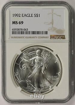 Lot 4 Coins 1992 American Silver Eagle $1 MS 69 NGC