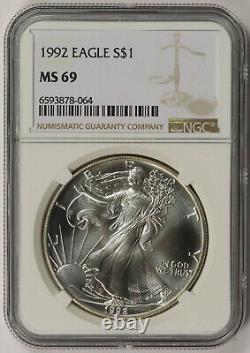Lot 4 Coins 1992 American Silver Eagle $1 MS 69 NGC