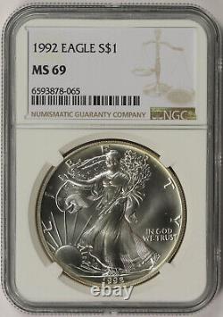 Lot 4 Coins 1992 American Silver Eagle $1 MS 69 NGC