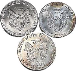 Lot Of 3 1986 Silver Eagles 999 1 Oz 1st Year Of Issue Brilliant Uncirculated