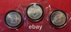 Lot Of 3 2011p American Silver Eagle Bullion Type-1 From Us Mint Tubes, Uncirc