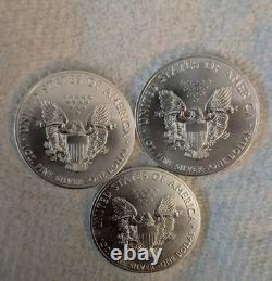 Lot Of (3) 2016 1 Oz Silver American Eagles BU