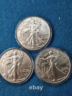 Lot Of 3 Silver American Eagles $1 2023, & (2) 2024