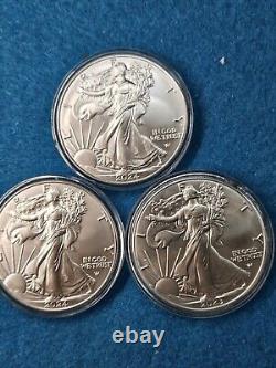 Lot Of 3 Silver American Eagles $1 2023, & (2) 2024