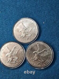 Lot Of 3 Silver American Eagles $1 2023, & (2) 2024