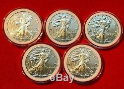 Lot Of 5 2019 American Silver Eagles BU, 1 oz. 999 Coins In Premium Capsules