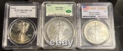 Lot Of Three Silver Eagles 1989 S, 2006, 2009 All Graded MS 69 Very Nice