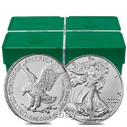 Lot of 100 2021 1 oz Silver American Eagle $1 Coin BU Type 2 5 Roll, Tube of