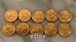 Lot of 10 1/10 oz Gold American Eagle $5 Coin BU (2016-2018)