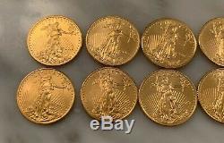 Lot of 10 1/10 oz Gold American Eagle $5 Coin BU (2016-2018)