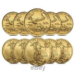 Lot of 10 2019 1/10 oz Gold American Eagle $5 Coin BU