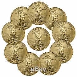 Lot of 10 2019 1/10 oz Gold American Eagle $5 GEM BU Coins SKU57888