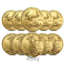 Lot of 10 2019 1 oz Gold American Eagle $50 Coin BU