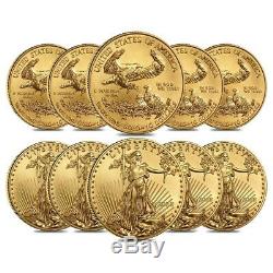 Lot of 10 2020 1/4 oz Gold American Eagle $10 Coin BU